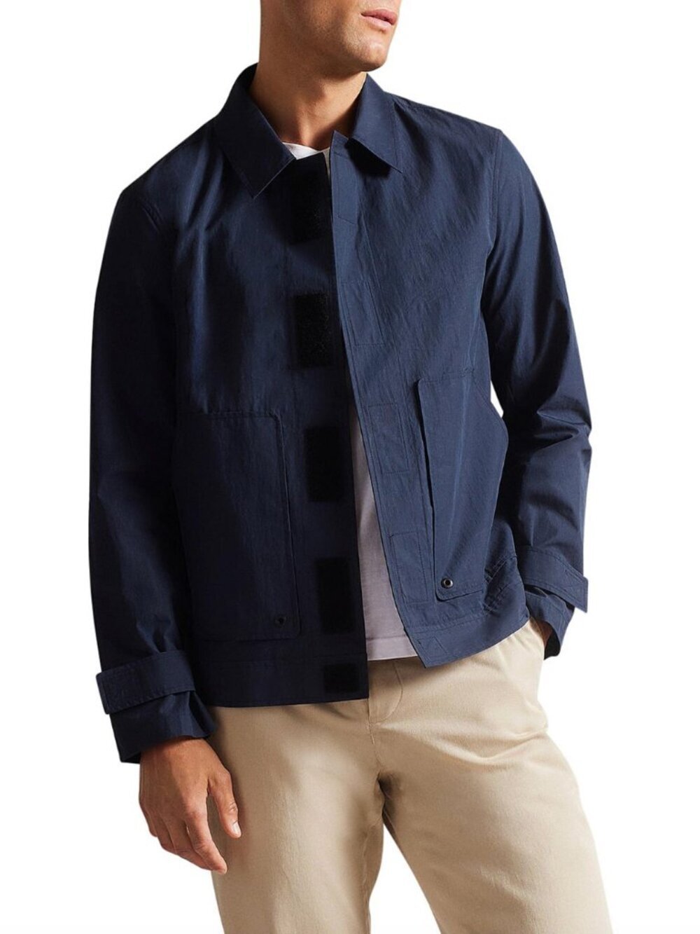 Ted Baker Wicken Short Velcro Packaway Lightweight Navy Blue Jacket, sz 4 / M